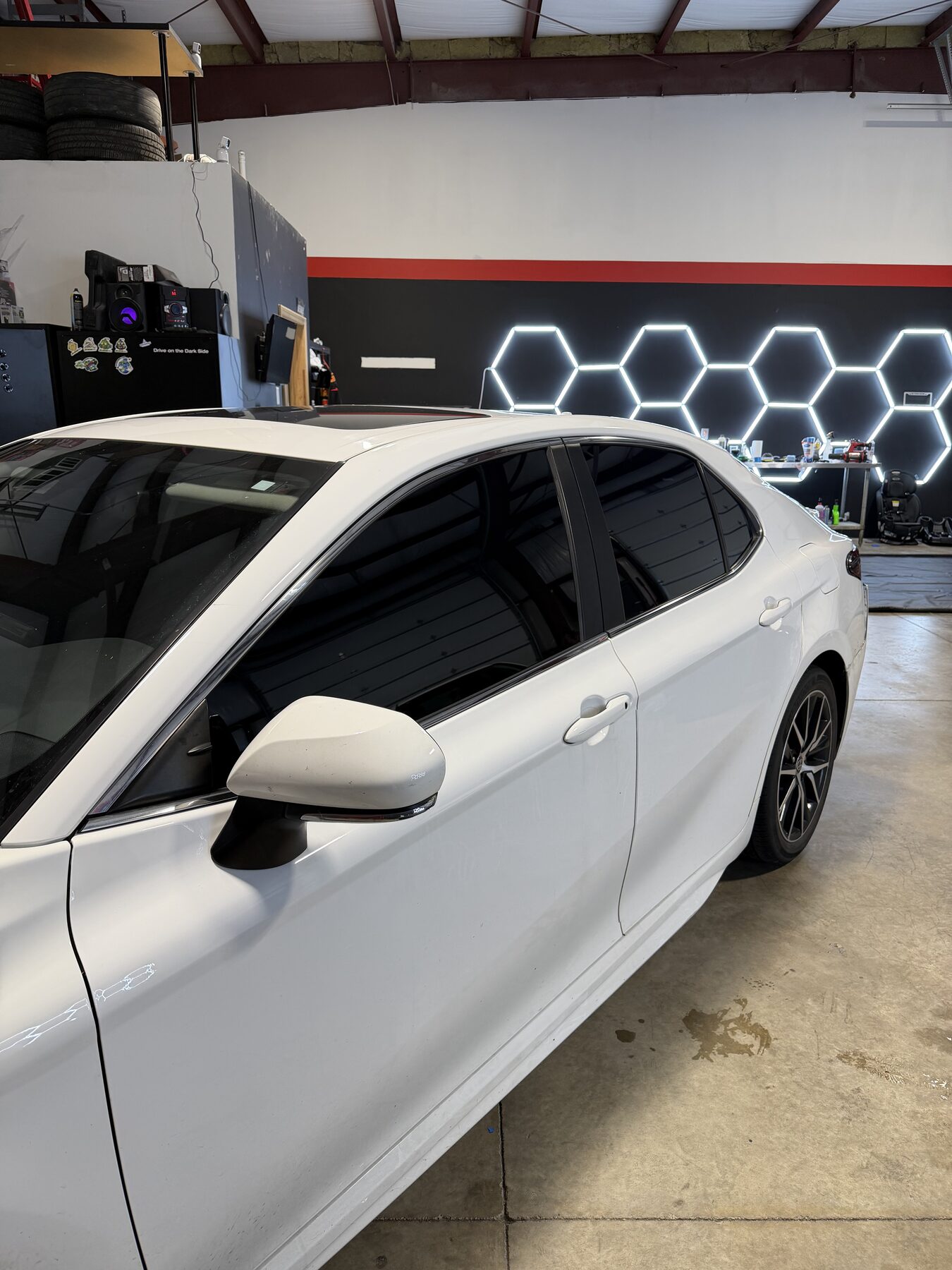White Toyota Camry fresh window tint Kansas City